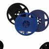blue and black plastic reels